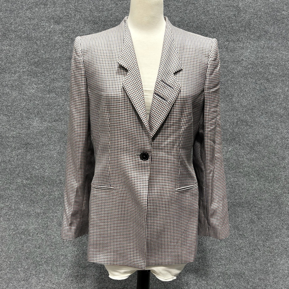Giorgio Armani Blazer Womens 44 Gray Check Wool Silk One Button Jacket Italy